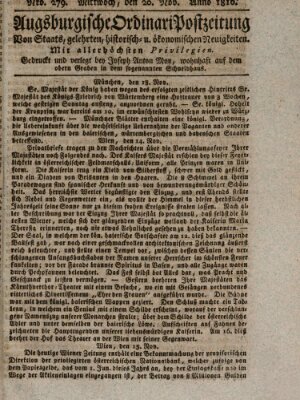 Augsburgische Ordinari Postzeitung von Staats-, gelehrten, historisch- u. ökonomischen Neuigkeiten (Augsburger Postzeitung) Mittwoch 20. November 1816