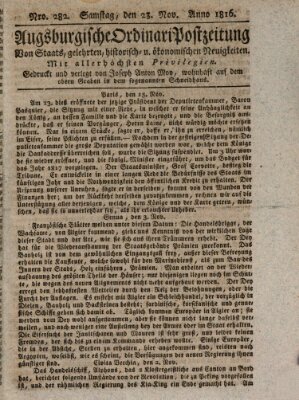 Augsburgische Ordinari Postzeitung von Staats-, gelehrten, historisch- u. ökonomischen Neuigkeiten (Augsburger Postzeitung) Samstag 23. November 1816