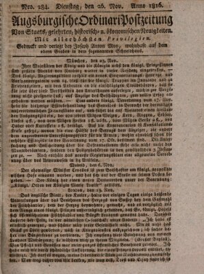 Augsburgische Ordinari Postzeitung von Staats-, gelehrten, historisch- u. ökonomischen Neuigkeiten (Augsburger Postzeitung) Dienstag 26. November 1816