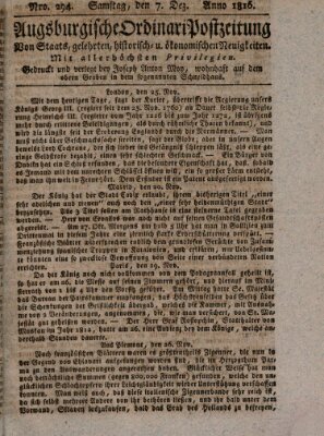 Augsburgische Ordinari Postzeitung von Staats-, gelehrten, historisch- u. ökonomischen Neuigkeiten (Augsburger Postzeitung) Samstag 7. Dezember 1816