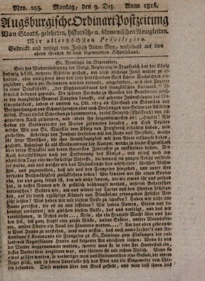 Augsburgische Ordinari Postzeitung von Staats-, gelehrten, historisch- u. ökonomischen Neuigkeiten (Augsburger Postzeitung) Montag 9. Dezember 1816