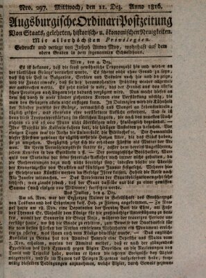 Augsburgische Ordinari Postzeitung von Staats-, gelehrten, historisch- u. ökonomischen Neuigkeiten (Augsburger Postzeitung) Mittwoch 11. Dezember 1816