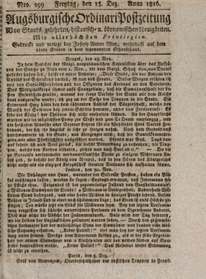 Augsburgische Ordinari Postzeitung von Staats-, gelehrten, historisch- u. ökonomischen Neuigkeiten (Augsburger Postzeitung) Freitag 13. Dezember 1816