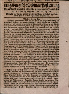 Augsburgische Ordinari Postzeitung von Staats-, gelehrten, historisch- u. ökonomischen Neuigkeiten (Augsburger Postzeitung) Freitag 27. Dezember 1816