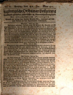 Augsburgische Ordinari Postzeitung von Staats-, gelehrten, historisch- u. ökonomischen Neuigkeiten (Augsburger Postzeitung) Freitag 31. Januar 1817