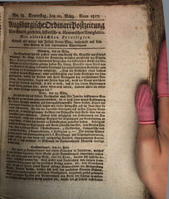 Augsburgische Ordinari Postzeitung von Staats-, gelehrten, historisch- u. ökonomischen Neuigkeiten (Augsburger Postzeitung) Donnerstag 20. März 1817