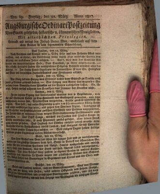 Augsburgische Ordinari Postzeitung von Staats-, gelehrten, historisch- u. ökonomischen Neuigkeiten (Augsburger Postzeitung) Freitag 21. März 1817