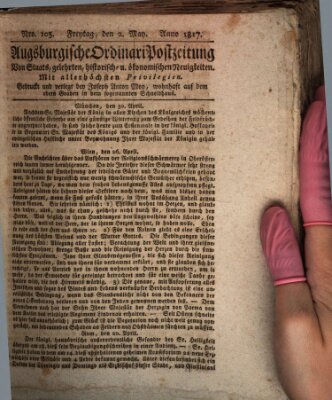 Augsburgische Ordinari Postzeitung von Staats-, gelehrten, historisch- u. ökonomischen Neuigkeiten (Augsburger Postzeitung) Freitag 2. Mai 1817