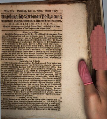 Augsburgische Ordinari Postzeitung von Staats-, gelehrten, historisch- u. ökonomischen Neuigkeiten (Augsburger Postzeitung) Samstag 10. Mai 1817