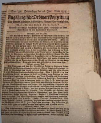 Augsburgische Ordinari Postzeitung von Staats-, gelehrten, historisch- u. ökonomischen Neuigkeiten (Augsburger Postzeitung) Donnerstag 26. Juni 1817