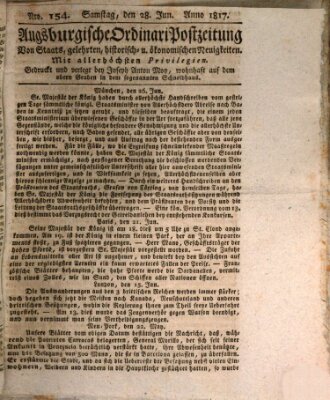 Augsburgische Ordinari Postzeitung von Staats-, gelehrten, historisch- u. ökonomischen Neuigkeiten (Augsburger Postzeitung) Samstag 28. Juni 1817