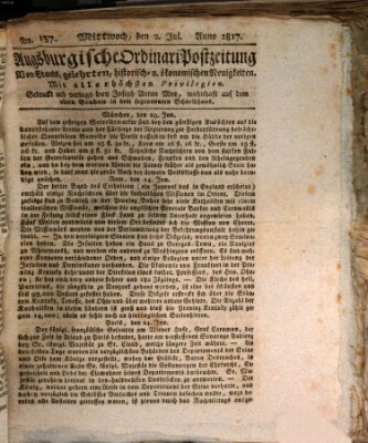 Augsburgische Ordinari Postzeitung von Staats-, gelehrten, historisch- u. ökonomischen Neuigkeiten (Augsburger Postzeitung) Mittwoch 2. Juli 1817