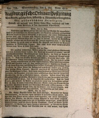 Augsburgische Ordinari Postzeitung von Staats-, gelehrten, historisch- u. ökonomischen Neuigkeiten (Augsburger Postzeitung) Donnerstag 3. Juli 1817