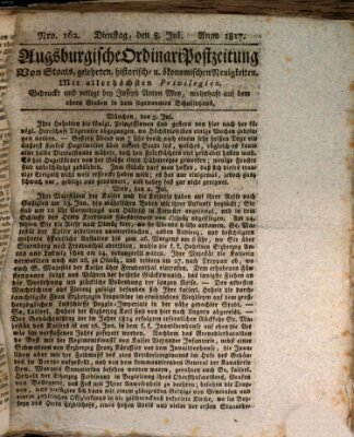 Augsburgische Ordinari Postzeitung von Staats-, gelehrten, historisch- u. ökonomischen Neuigkeiten (Augsburger Postzeitung) Dienstag 8. Juli 1817