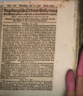 Augsburgische Ordinari Postzeitung von Staats-, gelehrten, historisch- u. ökonomischen Neuigkeiten (Augsburger Postzeitung) Samstag 12. Juli 1817