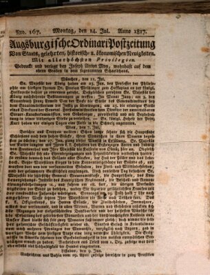 Augsburgische Ordinari Postzeitung von Staats-, gelehrten, historisch- u. ökonomischen Neuigkeiten (Augsburger Postzeitung) Montag 14. Juli 1817