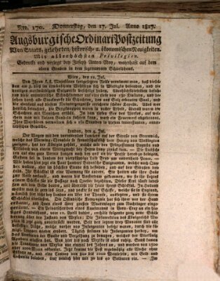 Augsburgische Ordinari Postzeitung von Staats-, gelehrten, historisch- u. ökonomischen Neuigkeiten (Augsburger Postzeitung) Donnerstag 17. Juli 1817