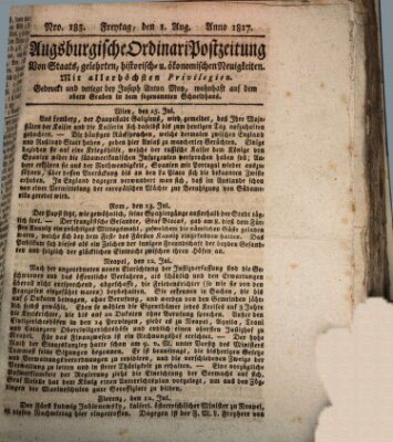 Augsburgische Ordinari Postzeitung von Staats-, gelehrten, historisch- u. ökonomischen Neuigkeiten (Augsburger Postzeitung) Freitag 1. August 1817