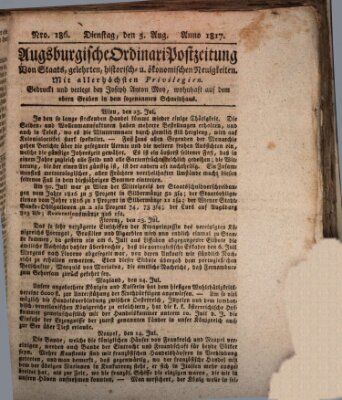 Augsburgische Ordinari Postzeitung von Staats-, gelehrten, historisch- u. ökonomischen Neuigkeiten (Augsburger Postzeitung) Dienstag 5. August 1817