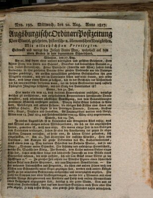 Augsburgische Ordinari Postzeitung von Staats-, gelehrten, historisch- u. ökonomischen Neuigkeiten (Augsburger Postzeitung) Mittwoch 20. August 1817