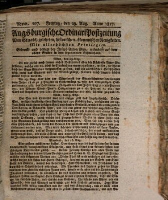 Augsburgische Ordinari Postzeitung von Staats-, gelehrten, historisch- u. ökonomischen Neuigkeiten (Augsburger Postzeitung) Freitag 29. August 1817