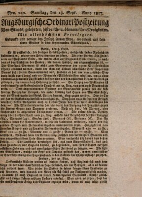 Augsburgische Ordinari Postzeitung von Staats-, gelehrten, historisch- u. ökonomischen Neuigkeiten (Augsburger Postzeitung) Samstag 13. September 1817