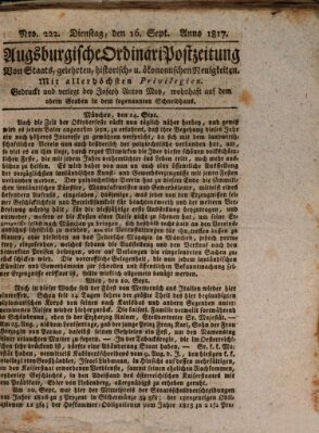 Augsburgische Ordinari Postzeitung von Staats-, gelehrten, historisch- u. ökonomischen Neuigkeiten (Augsburger Postzeitung) Dienstag 16. September 1817