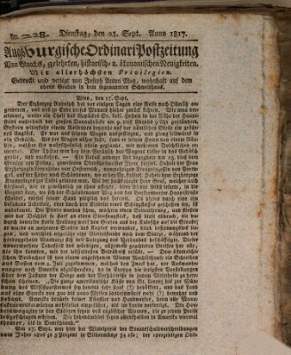 Augsburgische Ordinari Postzeitung von Staats-, gelehrten, historisch- u. ökonomischen Neuigkeiten (Augsburger Postzeitung) Dienstag 23. September 1817