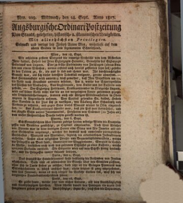 Augsburgische Ordinari Postzeitung von Staats-, gelehrten, historisch- u. ökonomischen Neuigkeiten (Augsburger Postzeitung) Mittwoch 24. September 1817