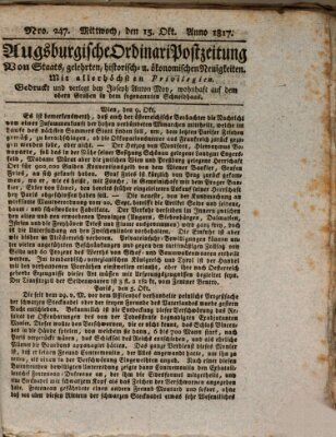 Augsburgische Ordinari Postzeitung von Staats-, gelehrten, historisch- u. ökonomischen Neuigkeiten (Augsburger Postzeitung) Mittwoch 15. Oktober 1817