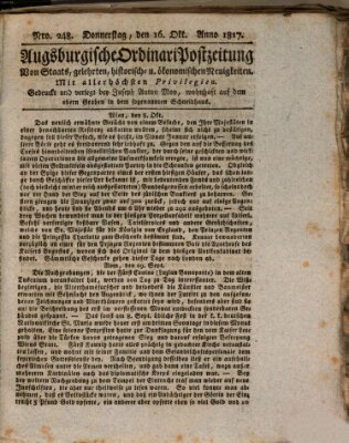 Augsburgische Ordinari Postzeitung von Staats-, gelehrten, historisch- u. ökonomischen Neuigkeiten (Augsburger Postzeitung) Donnerstag 16. Oktober 1817