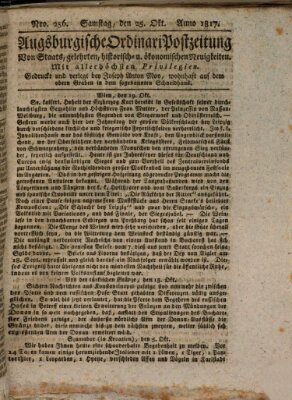 Augsburgische Ordinari Postzeitung von Staats-, gelehrten, historisch- u. ökonomischen Neuigkeiten (Augsburger Postzeitung) Samstag 25. Oktober 1817