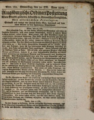 Augsburgische Ordinari Postzeitung von Staats-, gelehrten, historisch- u. ökonomischen Neuigkeiten (Augsburger Postzeitung) Donnerstag 30. Oktober 1817