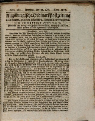 Augsburgische Ordinari Postzeitung von Staats-, gelehrten, historisch- u. ökonomischen Neuigkeiten (Augsburger Postzeitung) Freitag 31. Oktober 1817