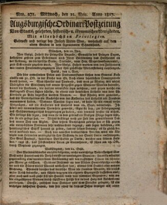 Augsburgische Ordinari Postzeitung von Staats-, gelehrten, historisch- u. ökonomischen Neuigkeiten (Augsburger Postzeitung) Mittwoch 12. November 1817