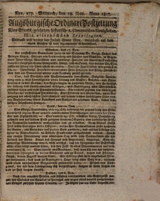 Augsburgische Ordinari Postzeitung von Staats-, gelehrten, historisch- u. ökonomischen Neuigkeiten (Augsburger Postzeitung) Mittwoch 19. November 1817