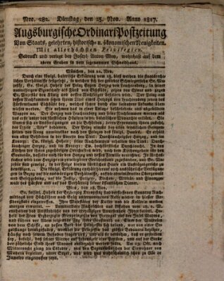 Augsburgische Ordinari Postzeitung von Staats-, gelehrten, historisch- u. ökonomischen Neuigkeiten (Augsburger Postzeitung) Dienstag 25. November 1817