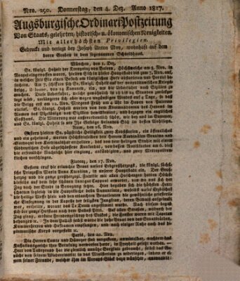 Augsburgische Ordinari Postzeitung von Staats-, gelehrten, historisch- u. ökonomischen Neuigkeiten (Augsburger Postzeitung) Donnerstag 4. Dezember 1817