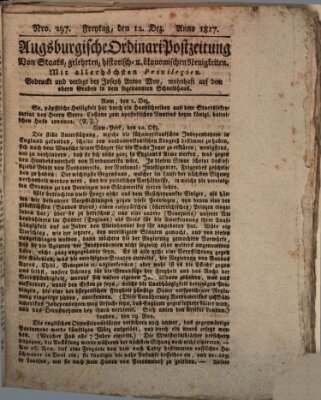 Augsburgische Ordinari Postzeitung von Staats-, gelehrten, historisch- u. ökonomischen Neuigkeiten (Augsburger Postzeitung) Freitag 12. Dezember 1817