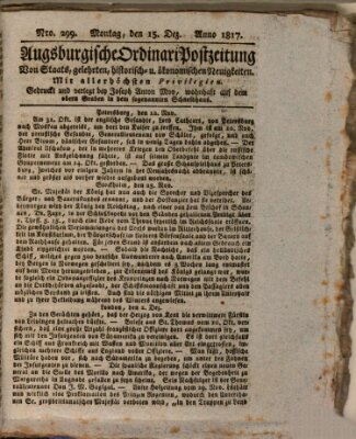 Augsburgische Ordinari Postzeitung von Staats-, gelehrten, historisch- u. ökonomischen Neuigkeiten (Augsburger Postzeitung) Montag 15. Dezember 1817