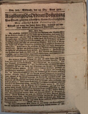 Augsburgische Ordinari Postzeitung von Staats-, gelehrten, historisch- u. ökonomischen Neuigkeiten (Augsburger Postzeitung) Mittwoch 24. Dezember 1817