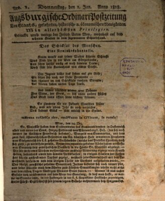 Augsburgische Ordinari Postzeitung von Staats-, gelehrten, historisch- u. ökonomischen Neuigkeiten (Augsburger Postzeitung) Donnerstag 1. Januar 1818
