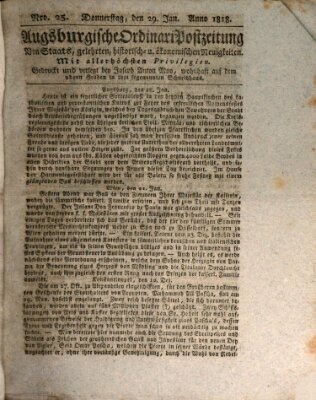 Augsburgische Ordinari Postzeitung von Staats-, gelehrten, historisch- u. ökonomischen Neuigkeiten (Augsburger Postzeitung) Donnerstag 29. Januar 1818