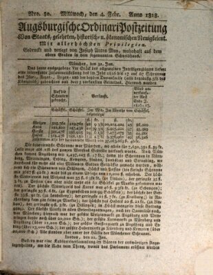 Augsburgische Ordinari Postzeitung von Staats-, gelehrten, historisch- u. ökonomischen Neuigkeiten (Augsburger Postzeitung) Mittwoch 4. Februar 1818