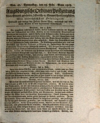 Augsburgische Ordinari Postzeitung von Staats-, gelehrten, historisch- u. ökonomischen Neuigkeiten (Augsburger Postzeitung) Donnerstag 19. Februar 1818