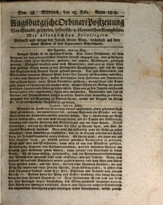 Augsburgische Ordinari Postzeitung von Staats-, gelehrten, historisch- u. ökonomischen Neuigkeiten (Augsburger Postzeitung) Mittwoch 25. Februar 1818