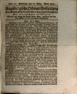 Augsburgische Ordinari Postzeitung von Staats-, gelehrten, historisch- u. ökonomischen Neuigkeiten (Augsburger Postzeitung) Mittwoch 11. März 1818