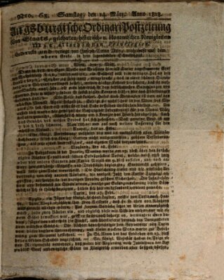 Augsburgische Ordinari Postzeitung von Staats-, gelehrten, historisch- u. ökonomischen Neuigkeiten (Augsburger Postzeitung) Samstag 14. März 1818