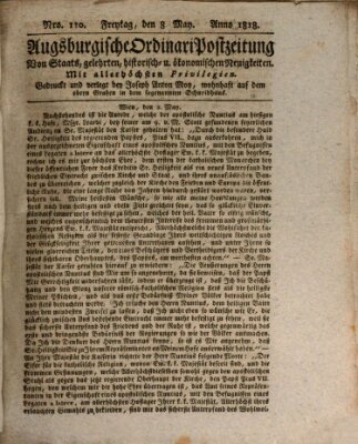 Augsburgische Ordinari Postzeitung von Staats-, gelehrten, historisch- u. ökonomischen Neuigkeiten (Augsburger Postzeitung) Freitag 8. Mai 1818