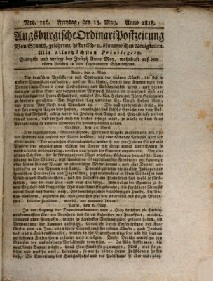 Augsburgische Ordinari Postzeitung von Staats-, gelehrten, historisch- u. ökonomischen Neuigkeiten (Augsburger Postzeitung) Freitag 15. Mai 1818